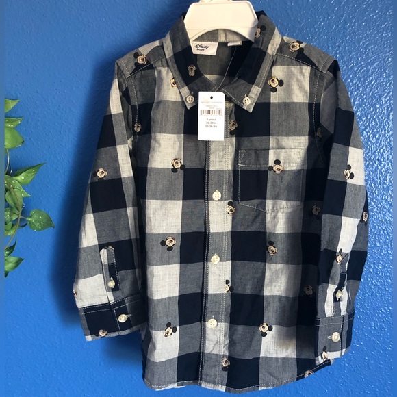 Disney Baby Gap Mickey Mouse Long Sleeve Button Down Shirt. Blue/Wht Check. 3YRS - Picture 2 of 13